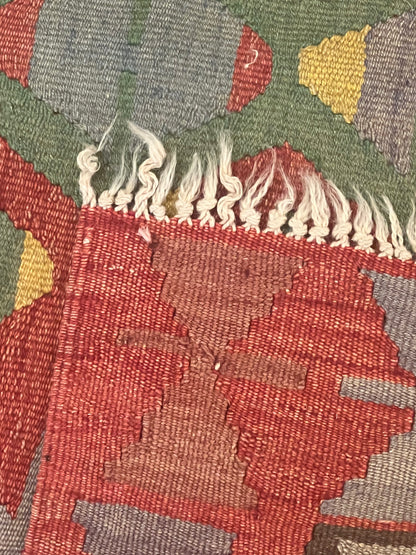 Vintage Turkish Kilim Rug 5’ x 3’3” – Handwoven Wool Flatweave, Geometric Tribal Design, Rustic Southwestern Boho Area Rug