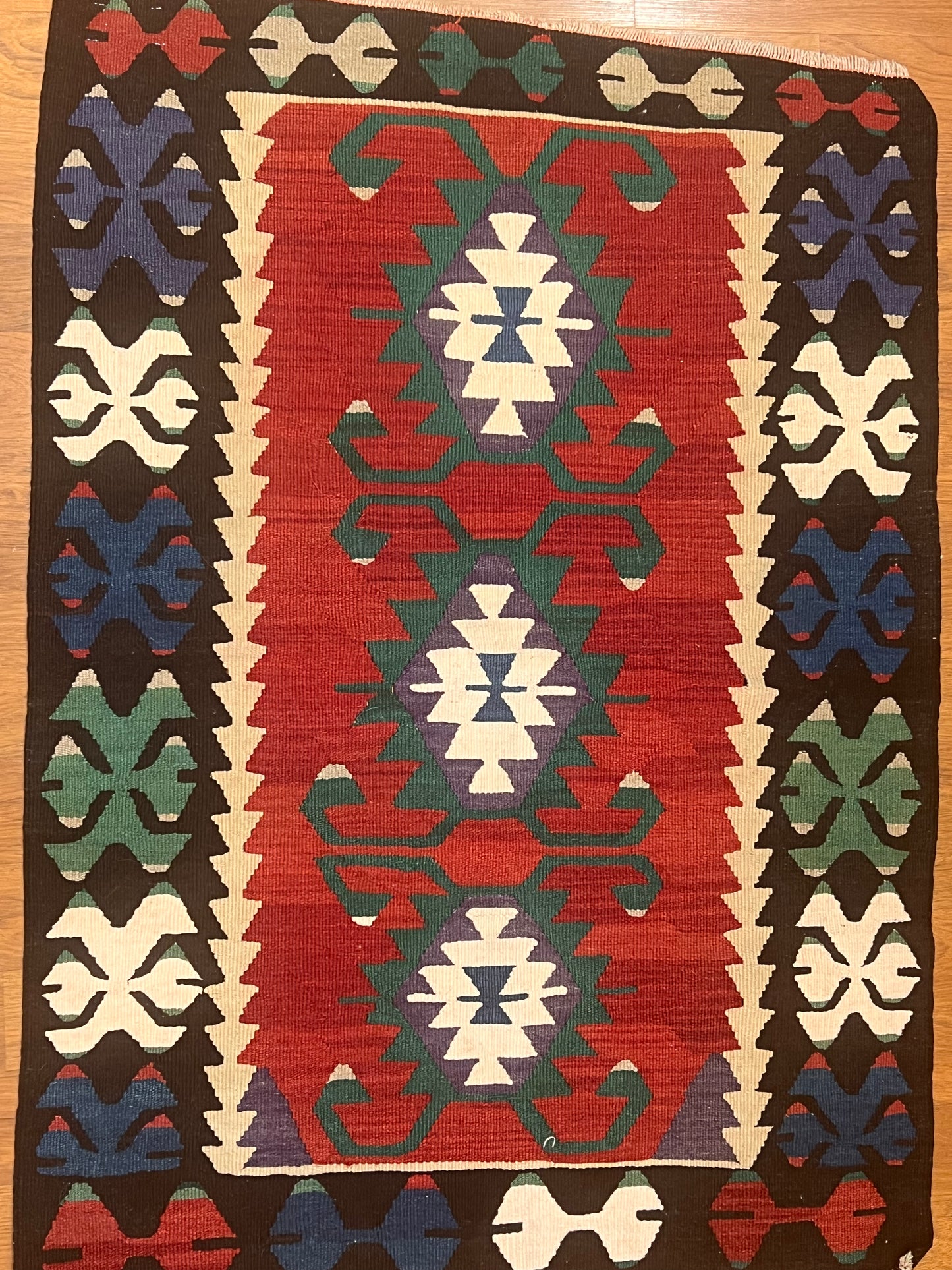 Authentic Anatolian Handwoven Vintage Kilim – Natural Wool Accent Rug for Rustic & Southwestern Homes – 48” x 35”