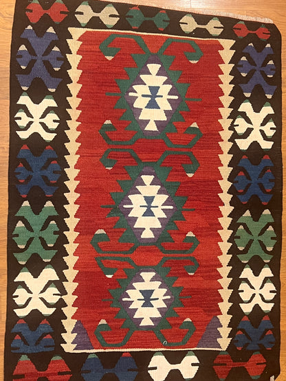 Authentic Anatolian Handwoven Vintage Kilim – Natural Wool Accent Rug for Rustic & Southwestern Homes – 48” x 35”