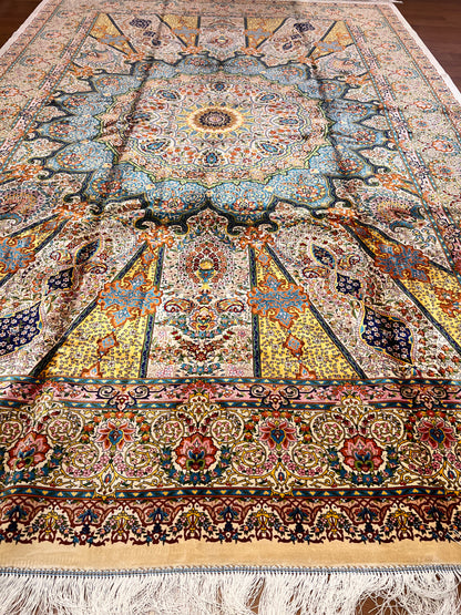 Bamboo Silk Area Rug – Traditional Medallion Design – 6’ x 10’