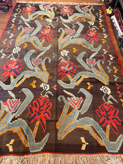 Authentic Handwoven Vintage Moldovan Kilim Rug – 70–80 Year Old Traditional Wool Kilim – Natural Vegetable Dyes – One-of-a-Kind Tribal Area Rug – 10.67’ × 7.33’