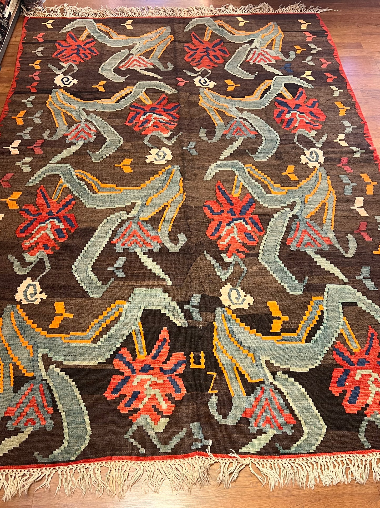 Authentic Handwoven Vintage Moldovan Kilim Rug – 70–80 Year Old Traditional Wool Kilim – Natural Vegetable Dyes – One-of-a-Kind Tribal Area Rug – 10.67’ × 7.33’