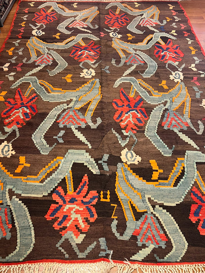 Authentic Handwoven Vintage Moldovan Kilim Rug – 70–80 Year Old Traditional Wool Kilim – Natural Vegetable Dyes – One-of-a-Kind Tribal Area Rug – 10.67’ × 7.33’
