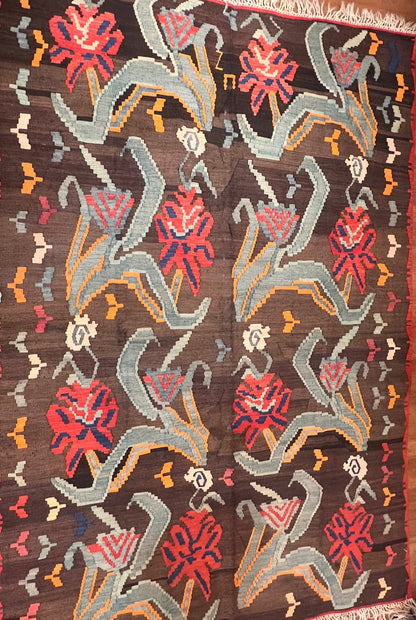 Authentic Handwoven Vintage Moldovan Kilim Rug – 70–80 Year Old Traditional Wool Kilim – Natural Vegetable Dyes – One-of-a-Kind Tribal Area Rug – 10.67’ × 7.33’