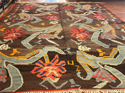 Authentic Handwoven Vintage Moldovan Kilim Rug – 70–80 Year Old Traditional Wool Kilim – Natural Vegetable Dyes – One-of-a-Kind Tribal Area Rug – 10.67’ × 7.33’