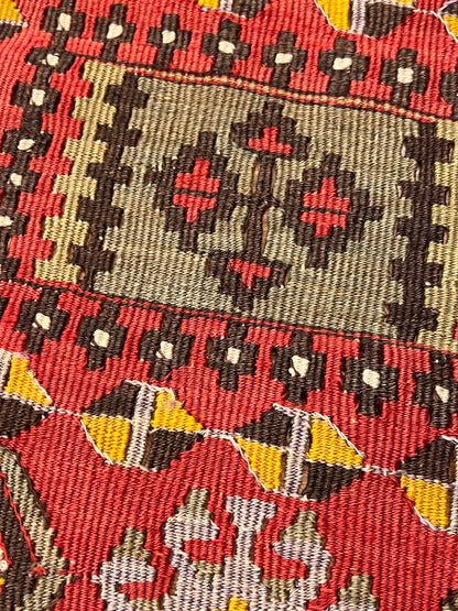 Antique Handwoven Turkish Anatolian Kilim Rug – 13’3” × 5’9” – Approx. 90–100 Years Old – Large Vintage Tribal Wool Area Rug with Authentic Geometric Motifs