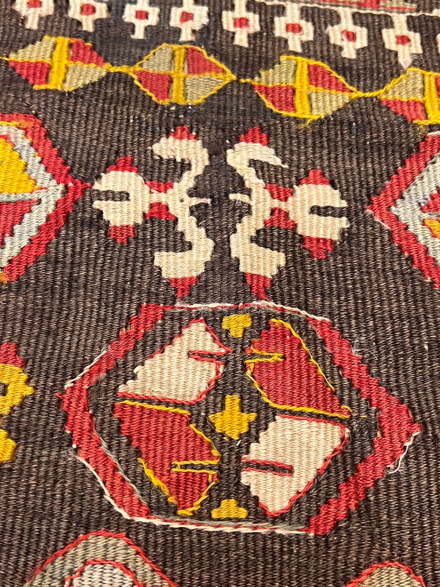 Antique Handwoven Turkish Anatolian Kilim Rug – 13’3” × 5’9” – Approx. 90–100 Years Old – Large Vintage Tribal Wool Area Rug with Authentic Geometric Motifs