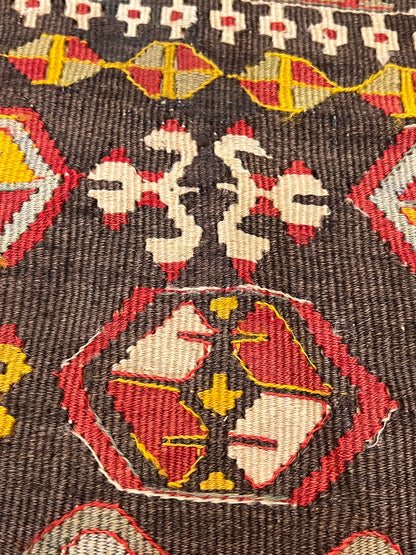 Antique Handwoven Turkish Anatolian Kilim Rug – 13’3” × 5’9” – Approx. 90–100 Years Old – Large Vintage Tribal Wool Area Rug with Authentic Geometric Motifs