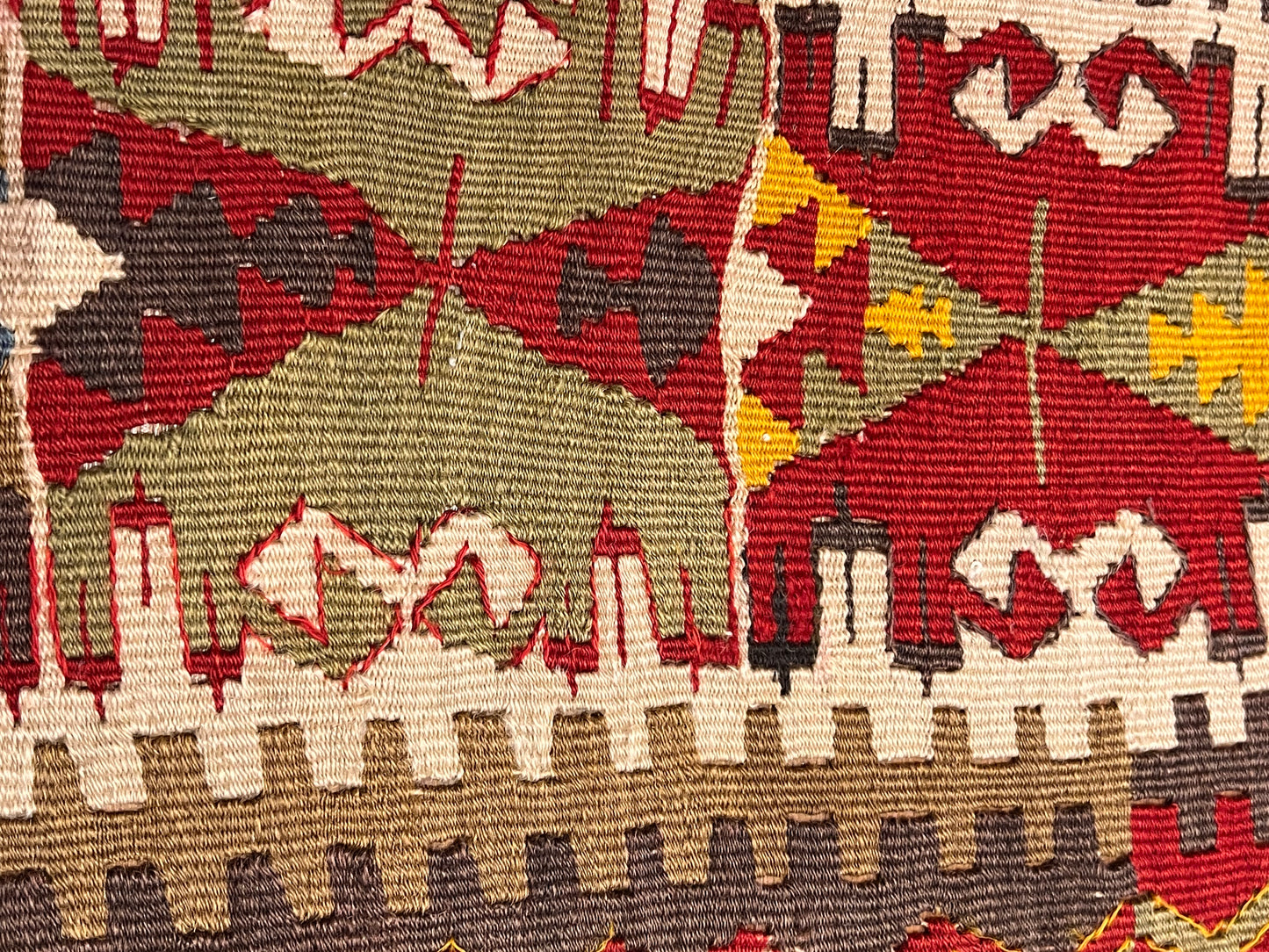 Antique Handwoven Turkish Anatolian Kilim Rug – 13’3” × 5’9” – Approx. 90–100 Years Old – Large Vintage Tribal Wool Area Rug with Authentic Geometric Motifs