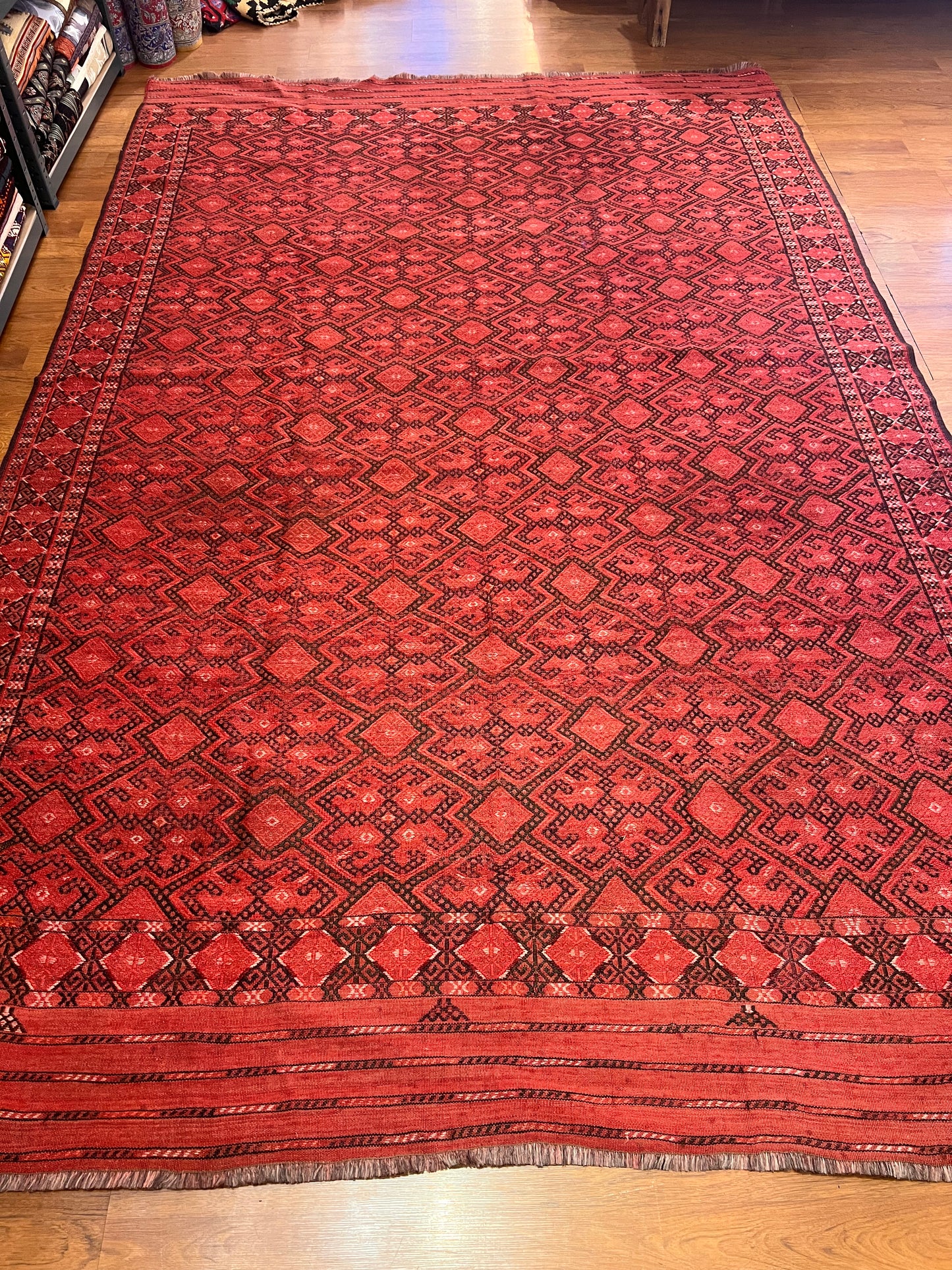 Turkmenian Cicim Rug – 10.7 ft × 6.8 ft | Approximately 70 Years Old | Hand-Embroidered Wool