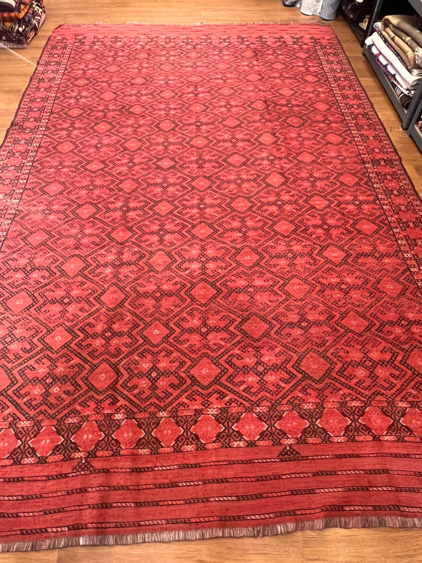 Turkmenian Cicim Rug – 10.7 ft × 6.8 ft | Approximately 70 Years Old | Hand-Embroidered Wool