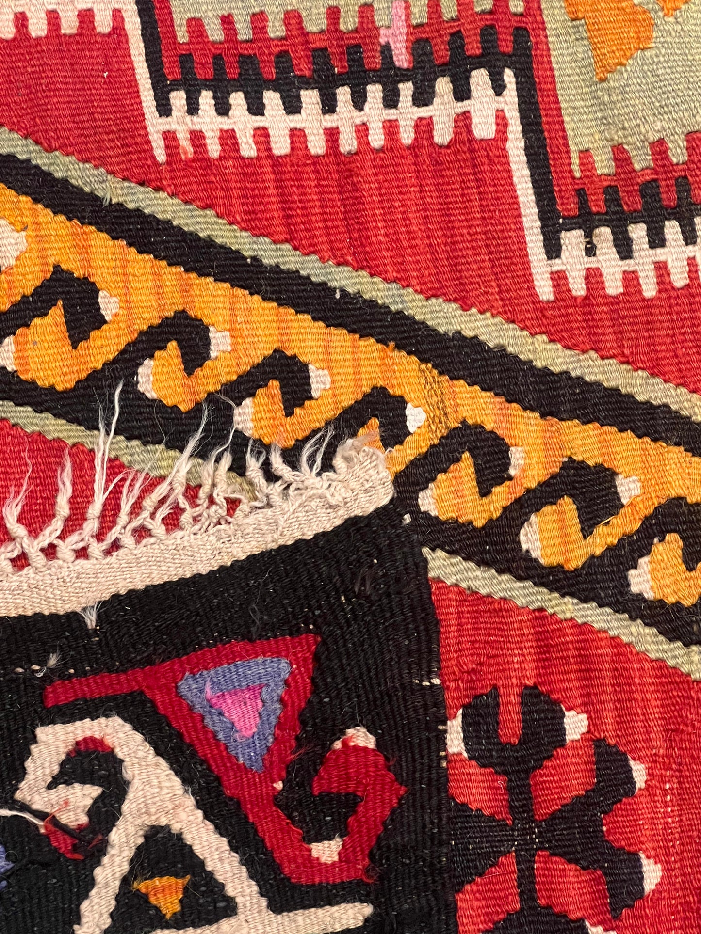 Large Antique Handwoven Wool Kilim Runner – 13.1 ft × 4.8 ft | Approximately 80 Years Old | Traditional Geometric Tribal Design