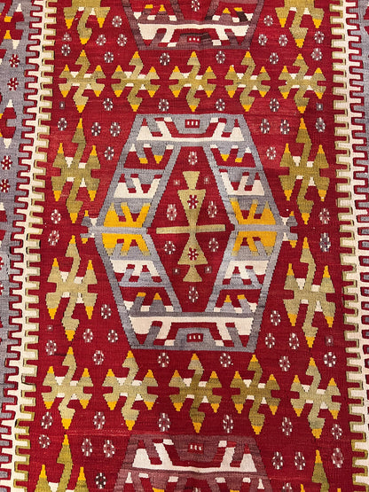 Large Antique Handwoven Wool Kilim Rug – 10.8 ft × 5.5 ft | Approximately 80–90 Years Old | Traditional Geometric Tribal Design