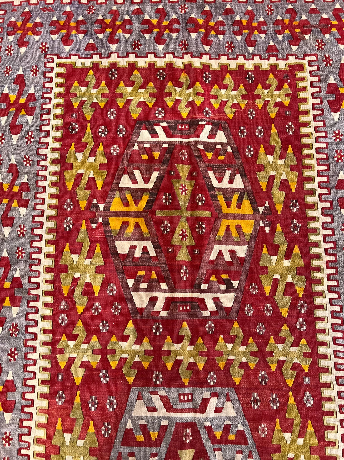 Large Antique Handwoven Wool Kilim Rug – 10.8 ft × 5.5 ft | Approximately 80–90 Years Old | Traditional Geometric Tribal Design