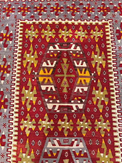 Large Antique Handwoven Wool Kilim Rug – 10.8 ft × 5.5 ft | Approximately 80–90 Years Old | Traditional Geometric Tribal Design