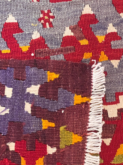 Large Antique Handwoven Wool Kilim Rug – 10.8 ft × 5.5 ft | Approximately 80–90 Years Old | Traditional Geometric Tribal Design
