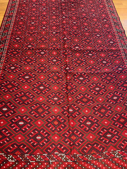 Large Hand-Embroidered Turkmen Wool Rug – 11.3 ft × 6.6 ft | Traditional Geometric Tribal Design | Handmade Rug from Turkmenistan