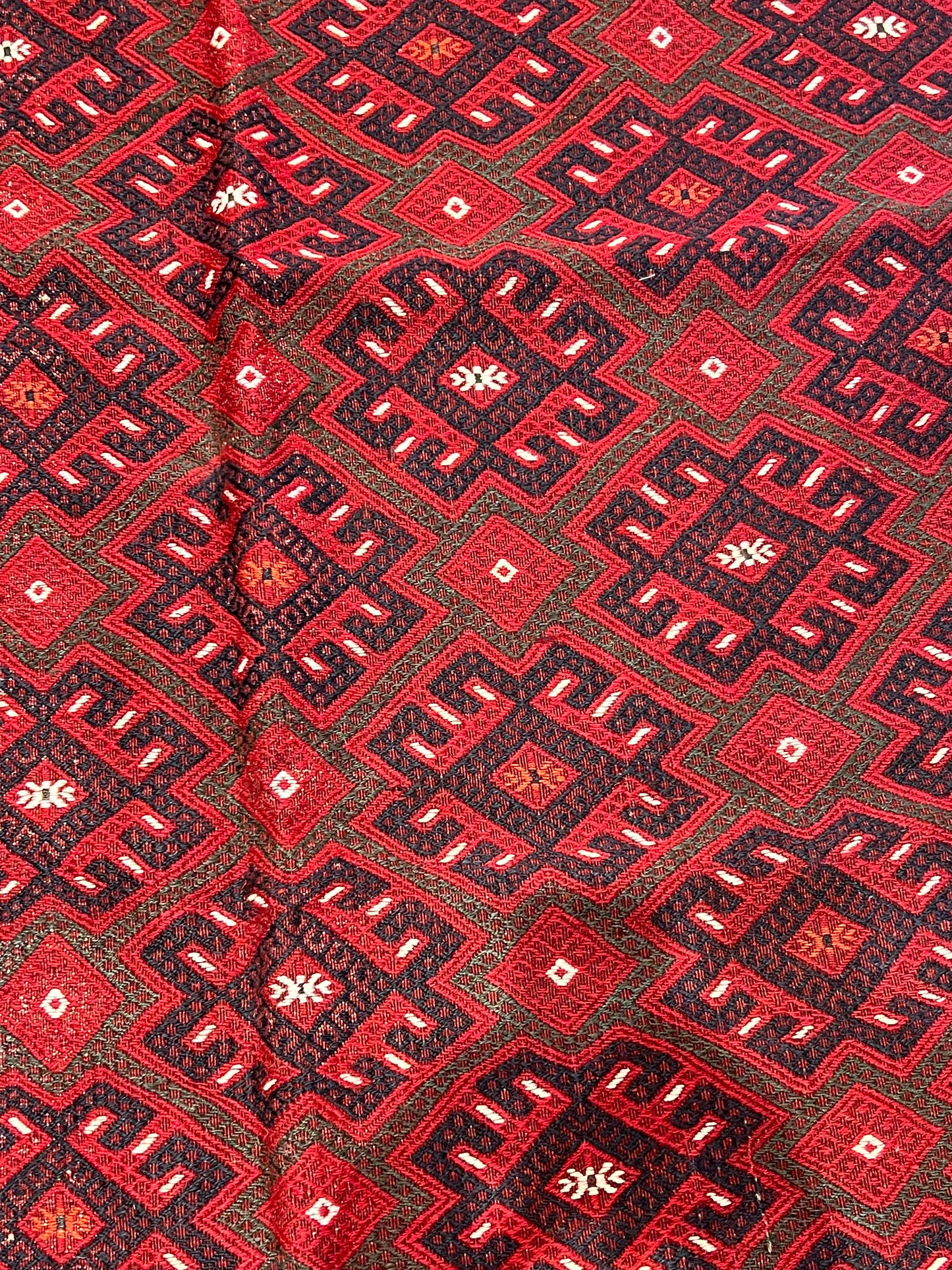 Large Hand-Embroidered Turkmen Wool Rug – 11.3 ft × 6.6 ft | Traditional Geometric Tribal Design | Handmade Rug from Turkmenistan