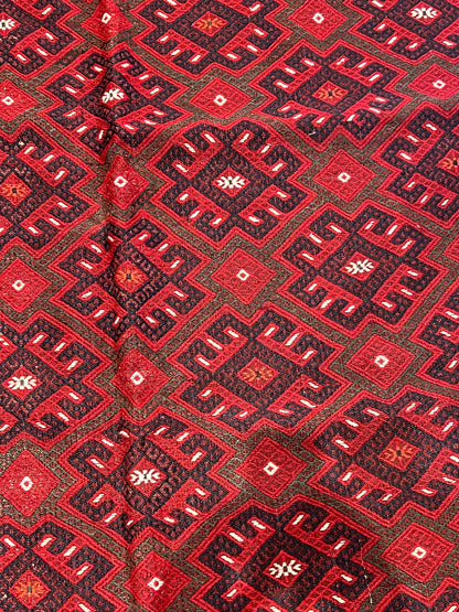 Large Hand-Embroidered Turkmen Wool Rug – 11.3 ft × 6.6 ft | Traditional Geometric Tribal Design | Handmade Rug from Turkmenistan