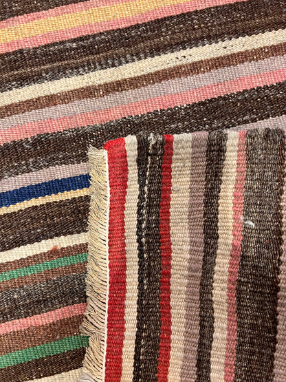 Handwoven Turkish Wool Kilim Rug – 9.3 ft × 5.8 ft | Traditional Striped Tribal Design | Handmade Flat Weave
