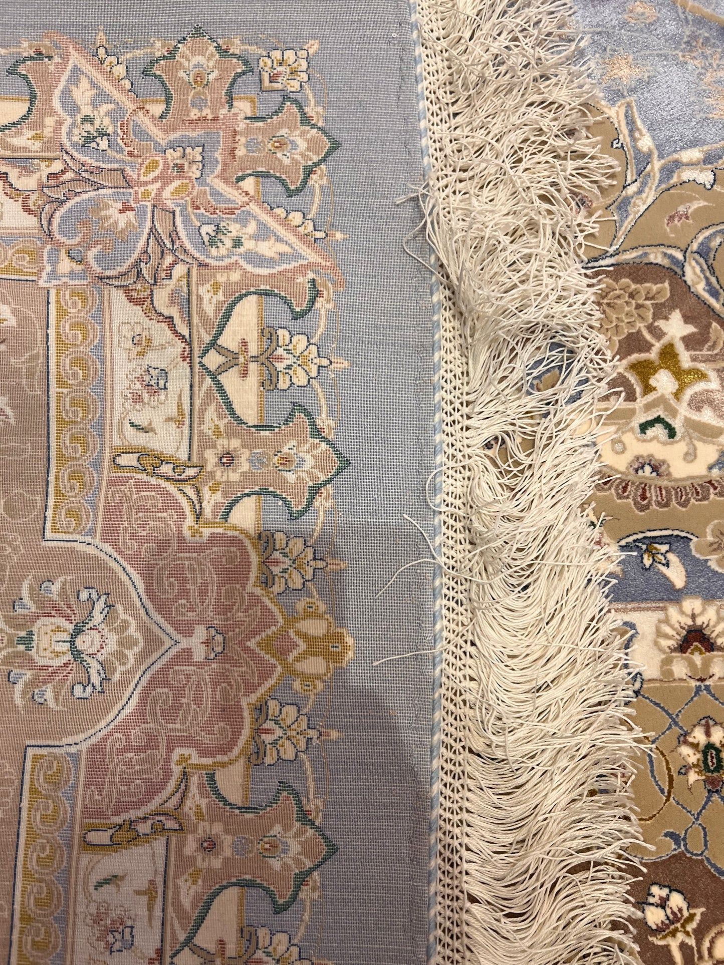 Luxury Bamboo Silk Area Rug – 13.4’ × 9.7’ | Grand Medallion Design | Premium Blue & Ivory Statement Rug