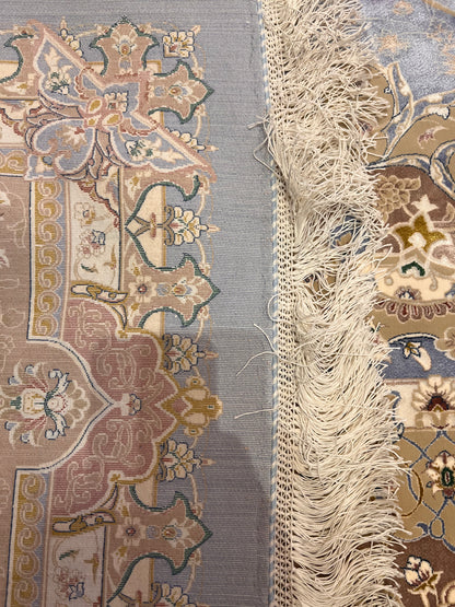Luxury Bamboo Silk Area Rug – 13.4’ × 9.7’ | Grand Medallion Design | Premium Blue & Ivory Statement Rug