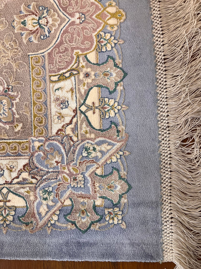 Luxury Bamboo Silk Area Rug – 13.4’ × 9.7’ | Grand Medallion Design | Premium Blue & Ivory Statement Rug