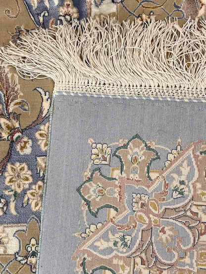 Luxury Bamboo Silk Area Rug – 13.4’ × 9.7’ | Grand Medallion Design | Premium Blue & Ivory Statement Rug
