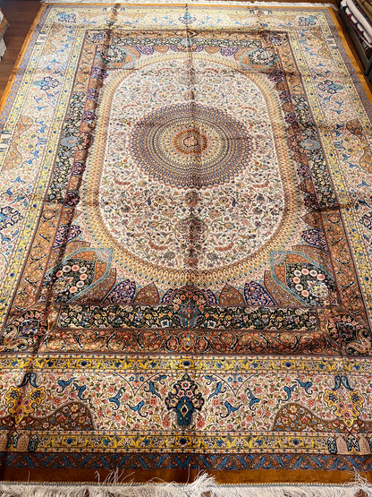 Luxury Bamboo Silk Medallion Rug – 11.4 x 8 Ft Traditional Oriental Area Rug for Living Room & Dining Room