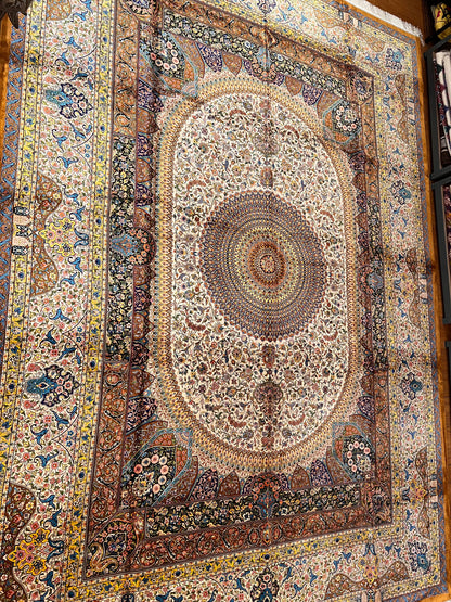 Luxury Bamboo Silk Medallion Rug – 11.4 x 8 Ft Traditional Oriental Area Rug for Living Room & Dining Room