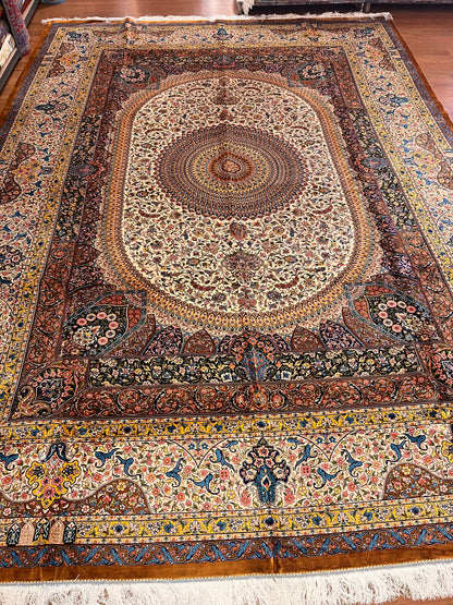 Luxury Bamboo Silk Medallion Rug – 11.4 x 8 Ft Traditional Oriental Area Rug for Living Room & Dining Room