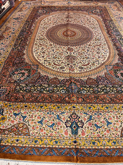 Luxury Bamboo Silk Medallion Rug – 11.4 x 8 Ft Traditional Oriental Area Rug for Living Room & Dining Room