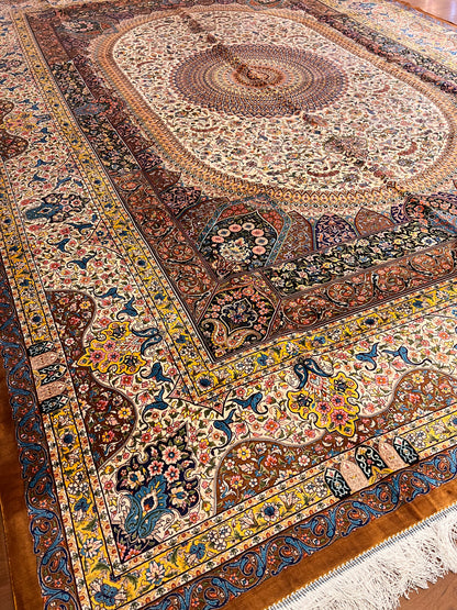 Luxury Bamboo Silk Medallion Rug – 11.4 x 8 Ft Traditional Oriental Area Rug for Living Room & Dining Room