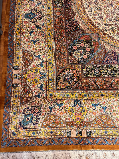 Luxury Bamboo Silk Medallion Rug – 11.4 x 8 Ft Traditional Oriental Area Rug for Living Room & Dining Room