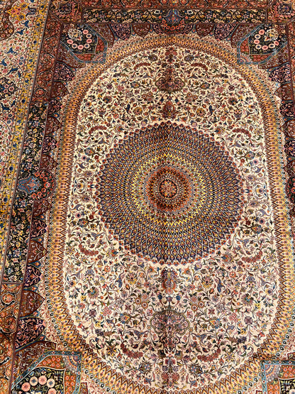 Luxury Bamboo Silk Medallion Rug – 11.4 x 8 Ft Traditional Oriental Area Rug for Living Room & Dining Room