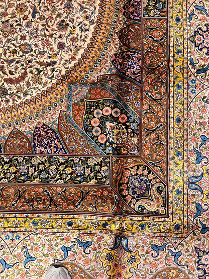 Luxury Bamboo Silk Medallion Rug – 11.4 x 8 Ft Traditional Oriental Area Rug for Living Room & Dining Room