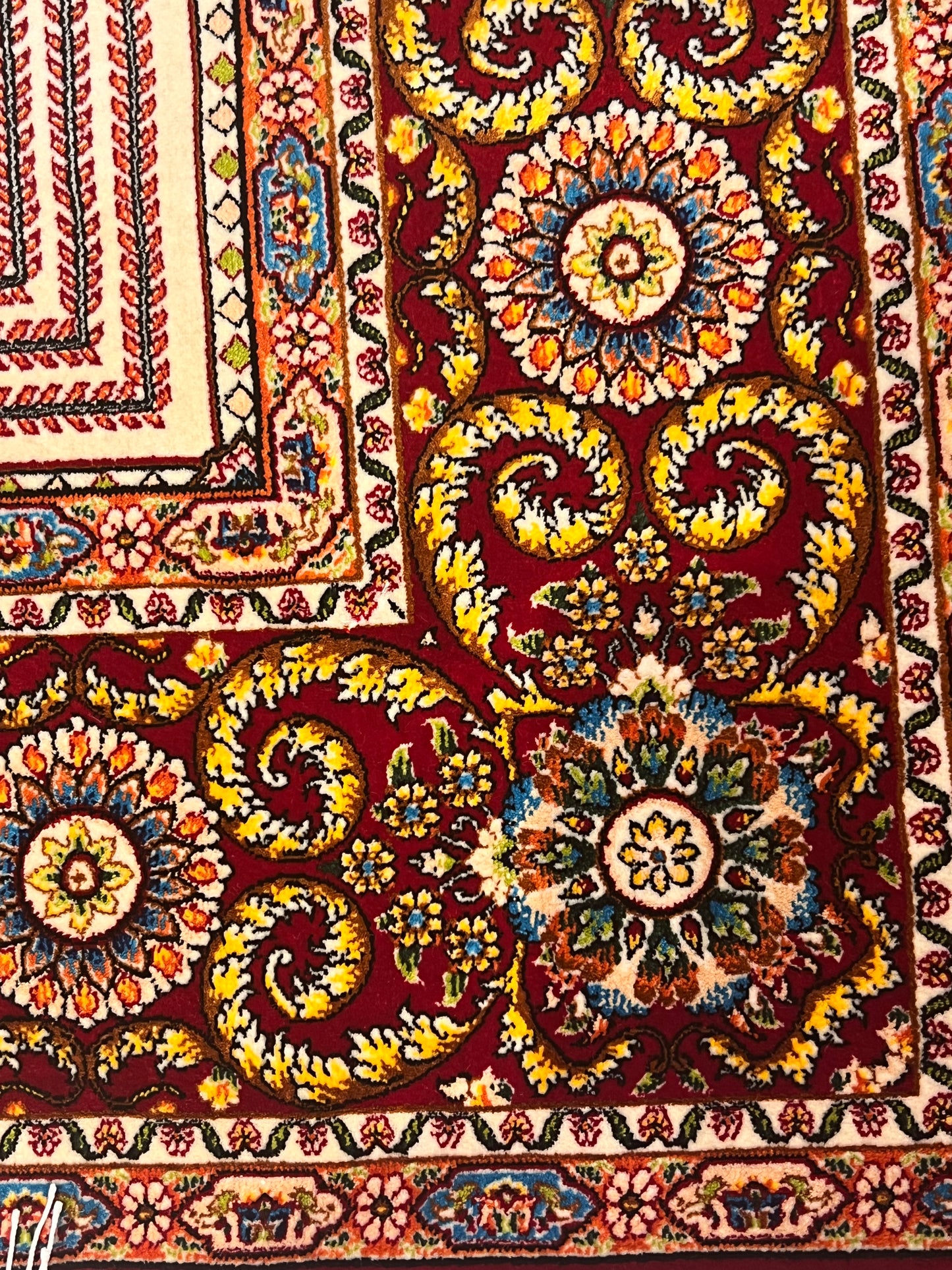 3x5 ft Burgundy Bamboo Silk Rug – Multicolor Garden Panel Design, Floral Luxury Silk Accent Rug for Living Room & Bedroom