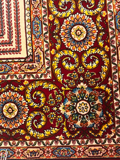 3x5 ft Burgundy Bamboo Silk Rug – Multicolor Garden Panel Design, Floral Luxury Silk Accent Rug for Living Room & Bedroom