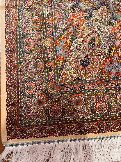3x5 ft Burgundy Bamboo Silk Rug – Ornate Floral Medallion Design, Luxury Silk Accent Rug, Classic Statement Rug for Living Room & Bedroom