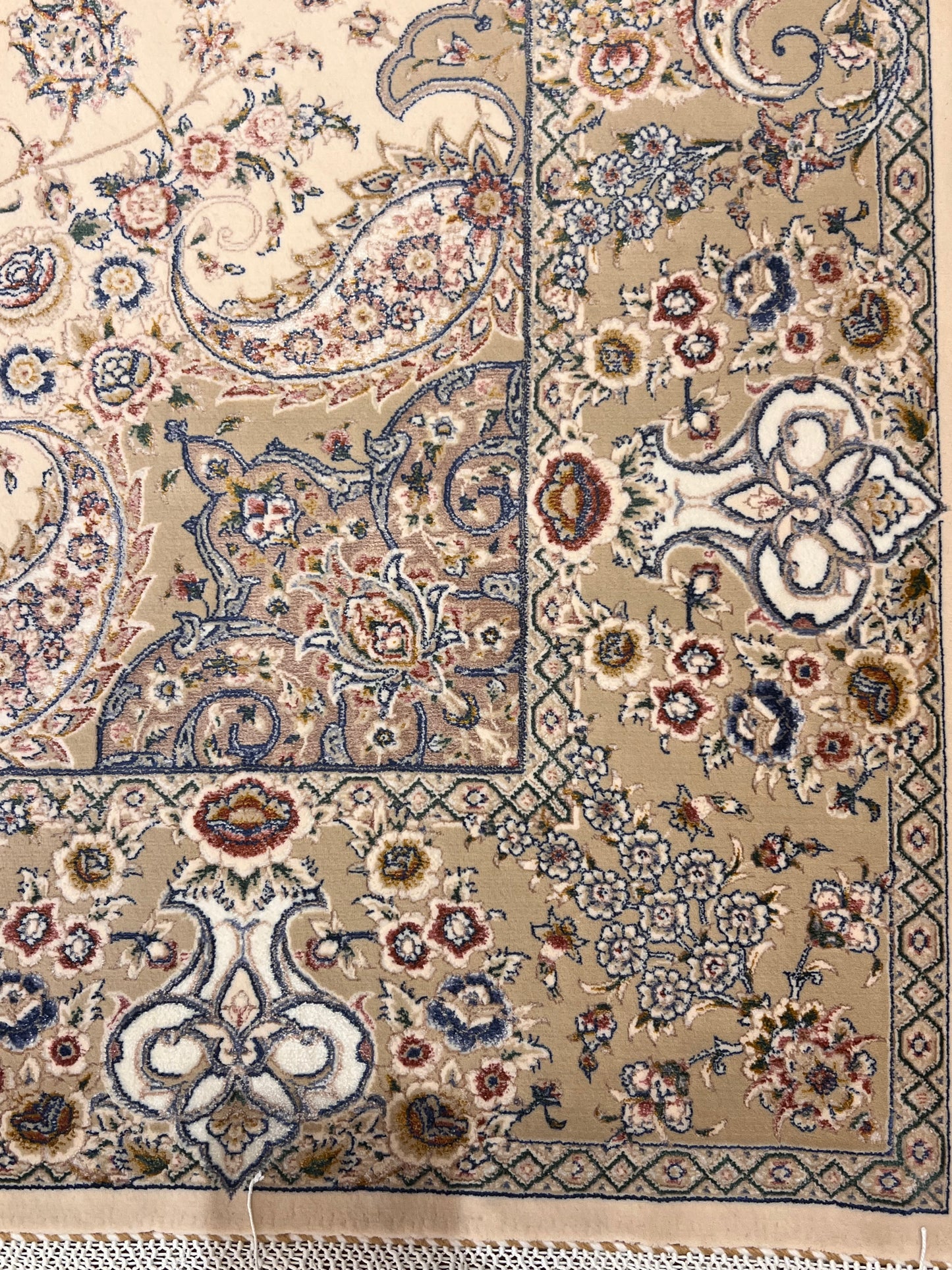 3x5 ft Ivory Bamboo Silk Rug – Elegant Floral Medallion Design, Beige & Blue Luxury Silk Accent Rug for Living Room & Bedroom