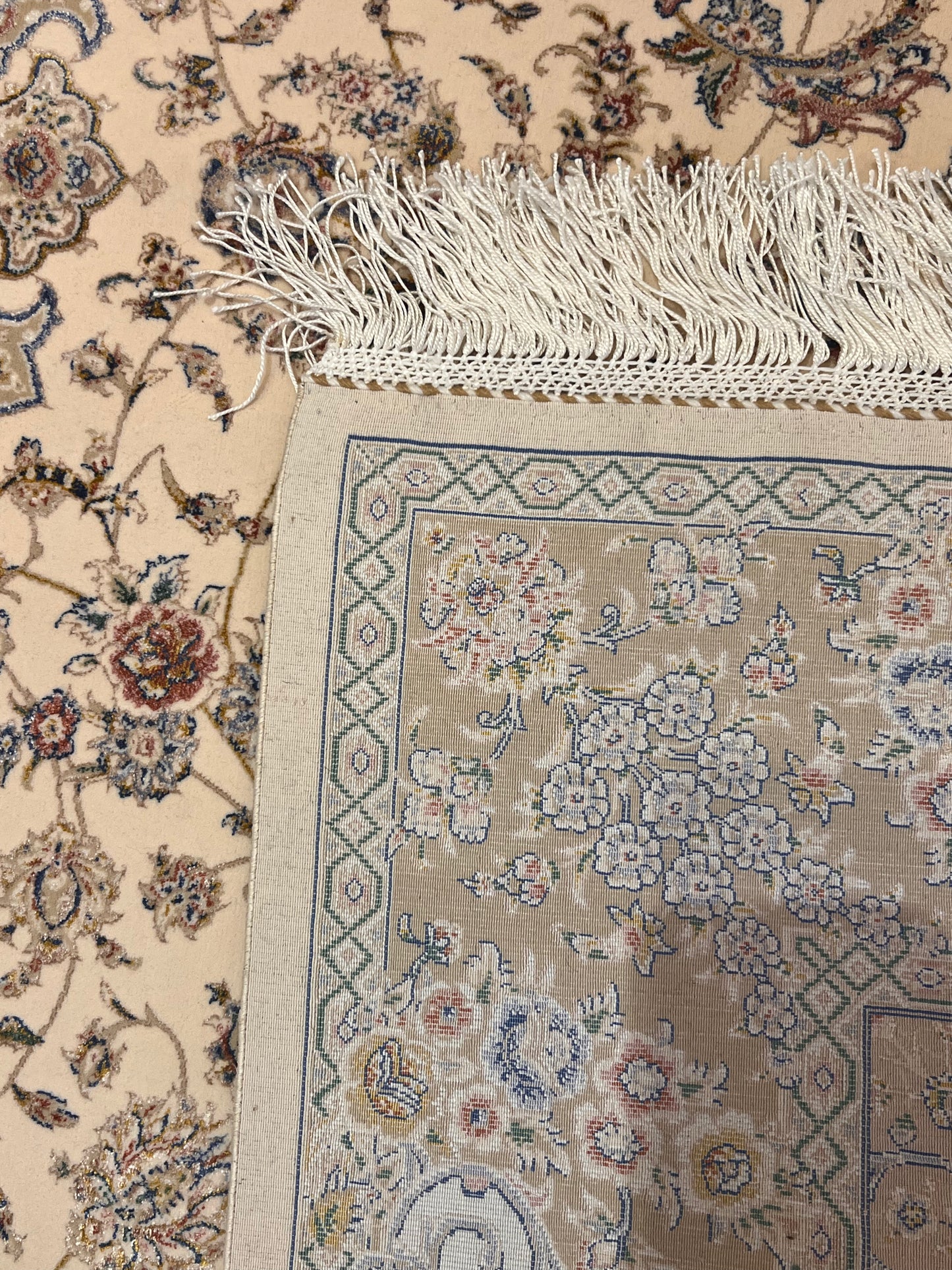3x5 ft Ivory Bamboo Silk Rug – Elegant Floral Medallion Design, Beige & Blue Luxury Silk Accent Rug for Living Room & Bedroom