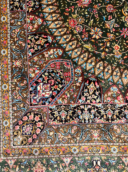 3x5 ft Green Bamboo Silk Rug – Ornate Floral Medallion Design, Luxury Silk Accent Rug, Elegant Classic Home Decor
