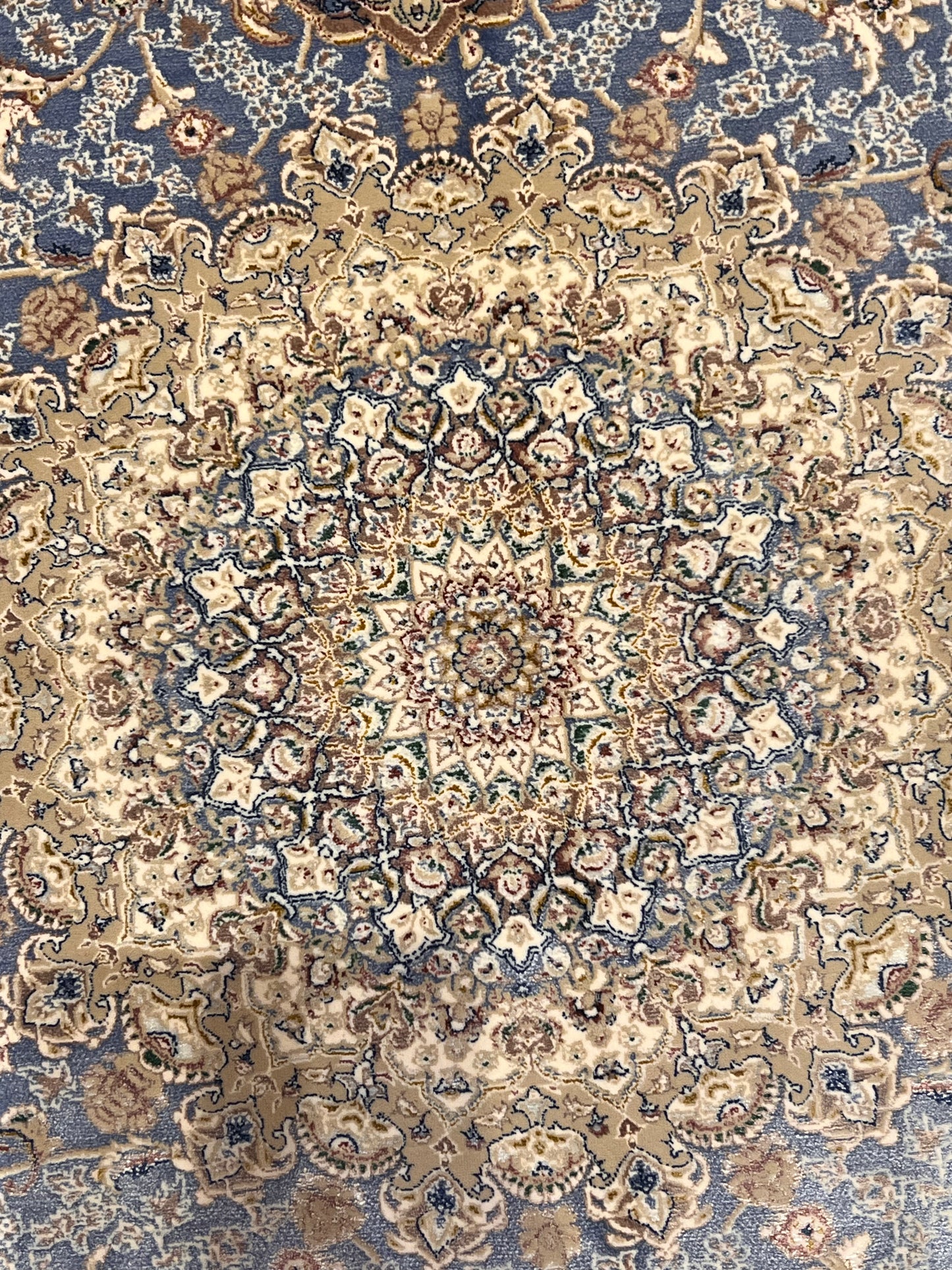 3x5 ft Light Blue Bamboo Silk Rug – Elegant Medallion Design, Beige & Taupe Luxury Silk Rug, Classic Accent Rug for Living Room & Bedroom