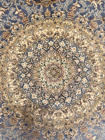 3x5 ft Light Blue Bamboo Silk Rug – Elegant Medallion Design, Beige & Taupe Luxury Silk Rug, Classic Accent Rug for Living Room & Bedroom