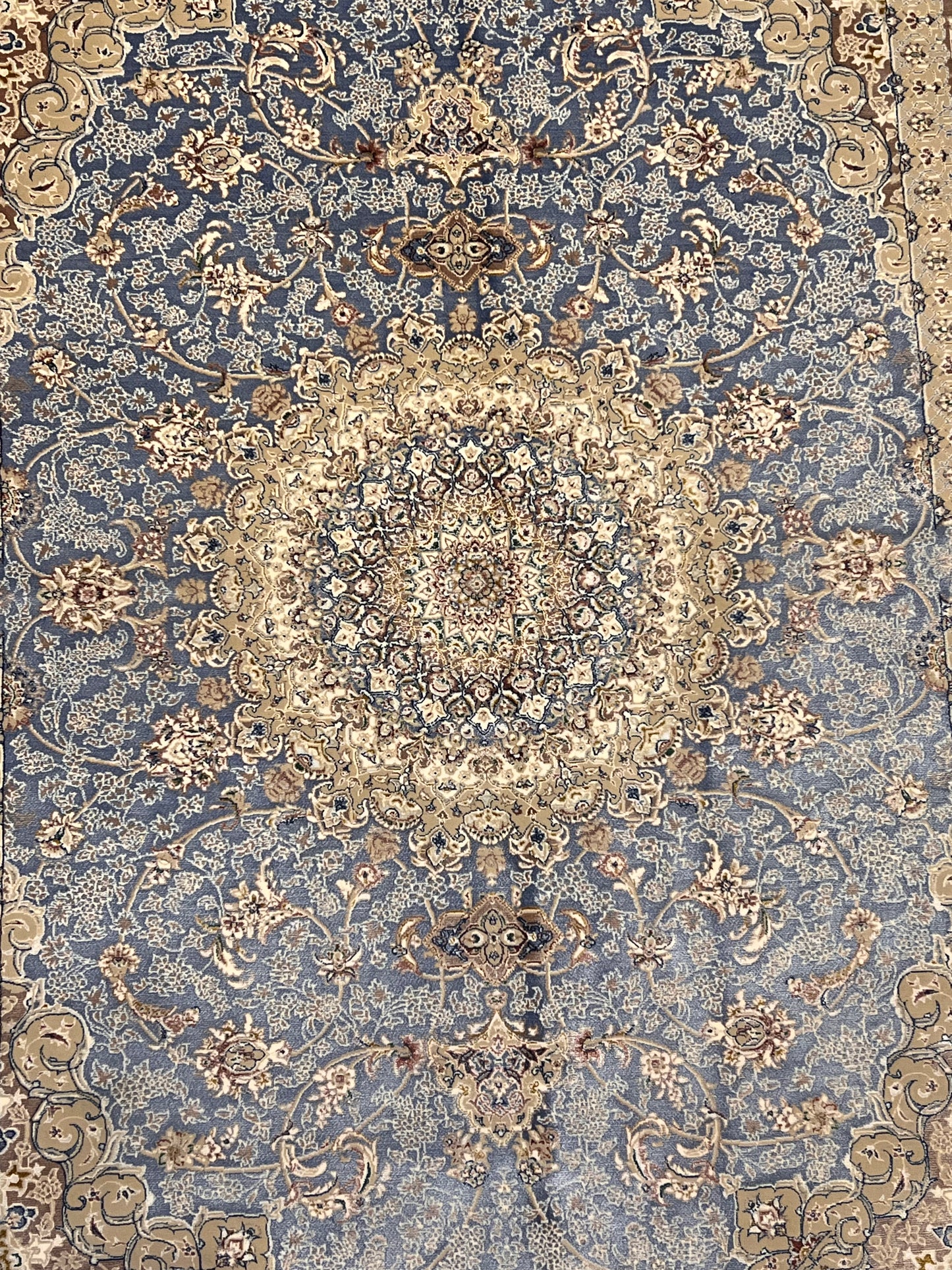 3x5 ft Light Blue Bamboo Silk Rug – Elegant Medallion Design, Beige & Taupe Luxury Silk Rug, Classic Accent Rug for Living Room & Bedroom