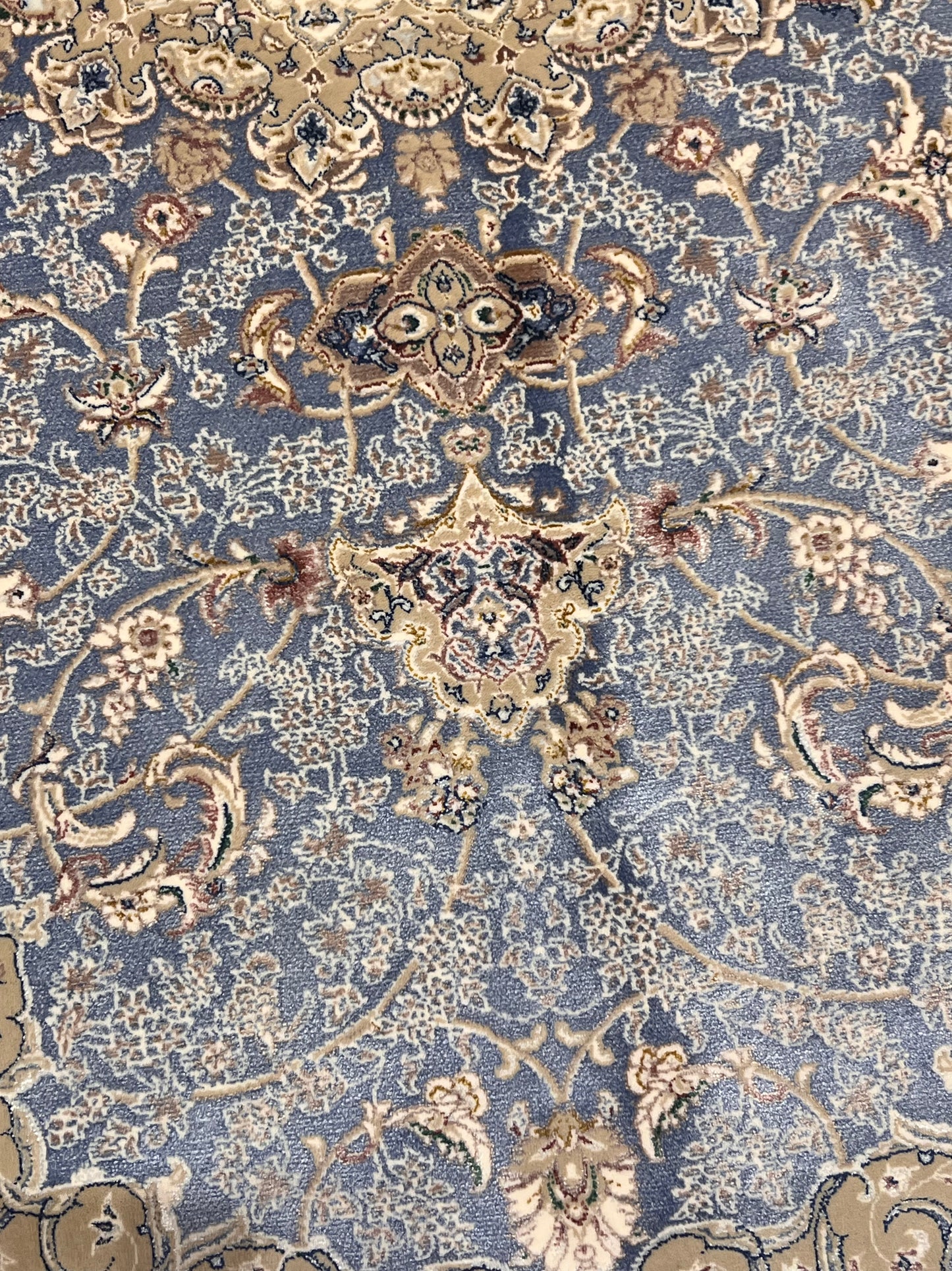 3x5 ft Light Blue Bamboo Silk Rug – Elegant Medallion Design, Beige & Taupe Luxury Silk Rug, Classic Accent Rug for Living Room & Bedroom