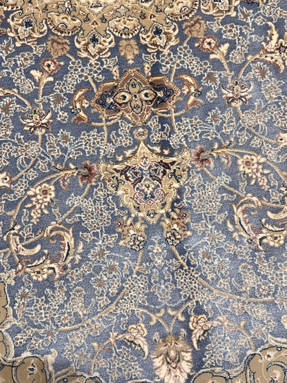 3x5 ft Light Blue Bamboo Silk Rug – Elegant Medallion Design, Beige & Taupe Luxury Silk Rug, Classic Accent Rug for Living Room & Bedroom