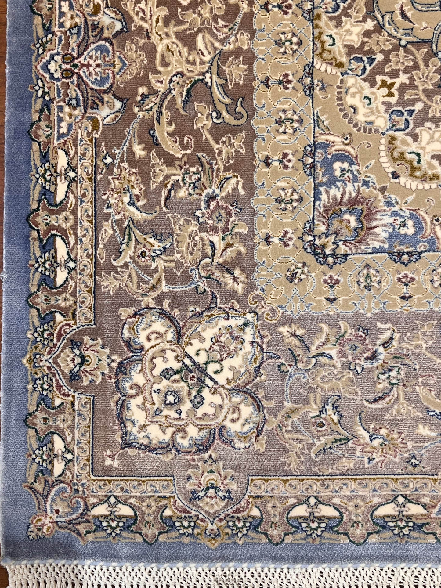 3x5 ft Light Blue Bamboo Silk Rug – Elegant Medallion Design, Beige & Taupe Luxury Silk Rug, Classic Accent Rug for Living Room & Bedroom