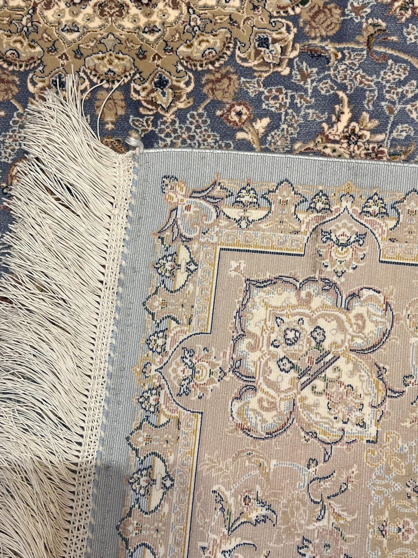 3x5 ft Light Blue Bamboo Silk Rug – Elegant Medallion Design, Beige & Taupe Luxury Silk Rug, Classic Accent Rug for Living Room & Bedroom
