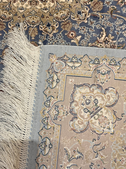 3x5 ft Light Blue Bamboo Silk Rug – Elegant Medallion Design, Beige & Taupe Luxury Silk Rug, Classic Accent Rug for Living Room & Bedroom